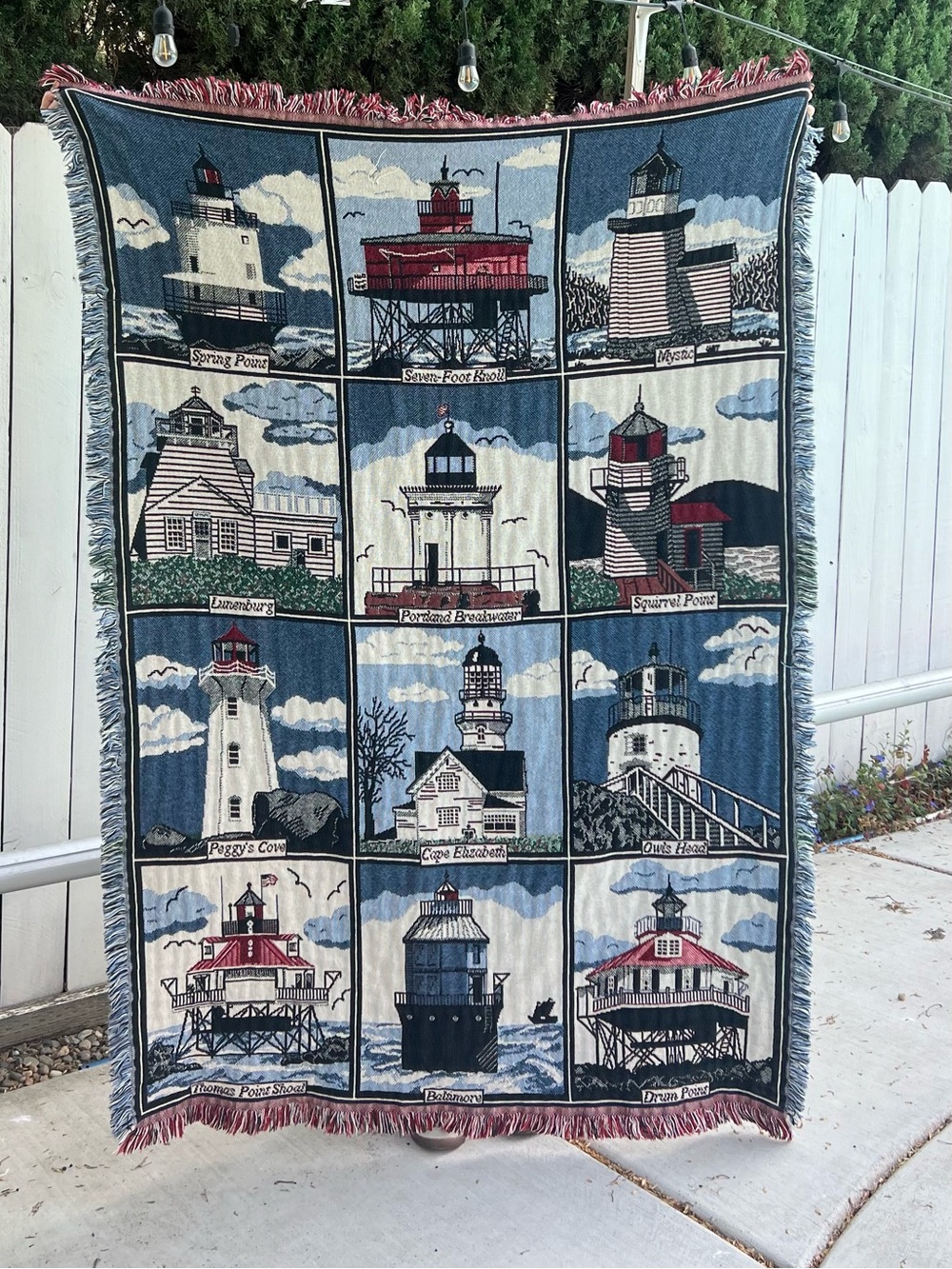 Goodwin Weavers Coastal Lighthouse Woven Throw Blanket - Blue & Red